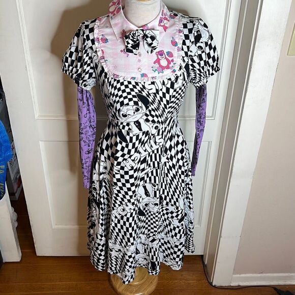 Disney Lilo & Stitch/Nightmare before Xmas Colab Warped Checkered Bowtie Dress P - Picture 8 of 8